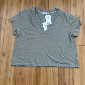 NEW PerfectWhiteTee Rosie V Neck In Ivory Black Stripe